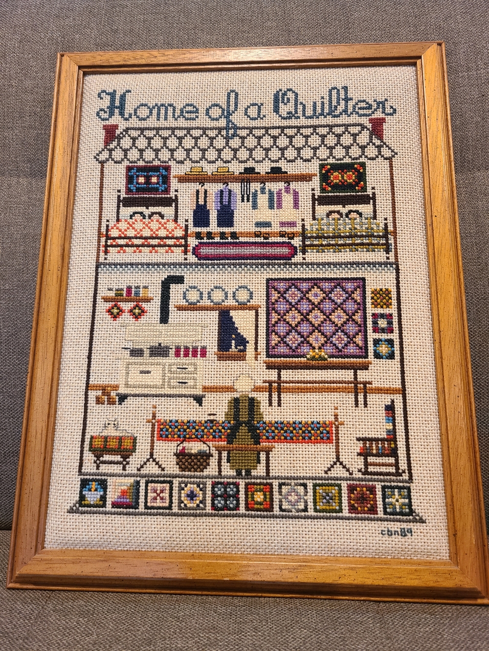 Vintage Framed Home of a Quilter Cross Stitch Decor - grandma core